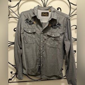 Howler Brothers Long sleeve Button down pearl snap shirt. Cowboy surfers